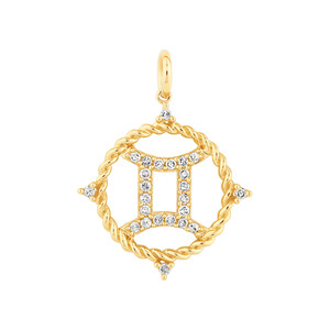 Pendentif du signe du zodiaque Gémeaux en or jaune 10 K avec diamants totalisant 0,20 ct