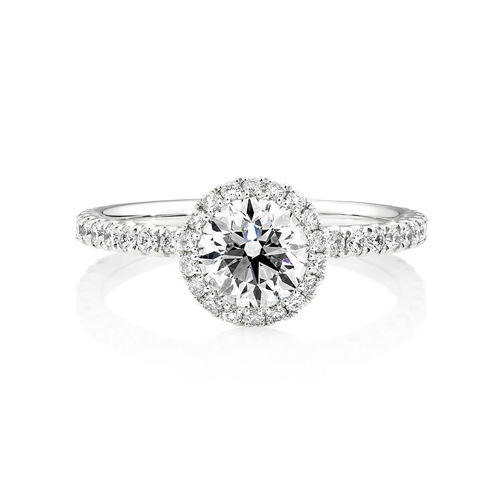 Bague de fiançailles en or blanc 18 K avec halo à diamants totalisant 1,36 ct Sir Michael Hill Designer