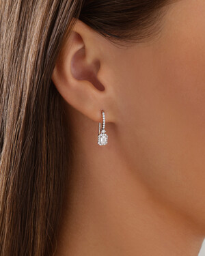 0.62 Carat TW Laboratory-Grown Diamond Emerald Cut Drop Earrings set in 10kt White Gold