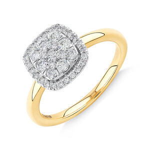 0.50 Carat TW Cushion Shaped Diamond Cluster Ring in 14kt Yellow & White Gold