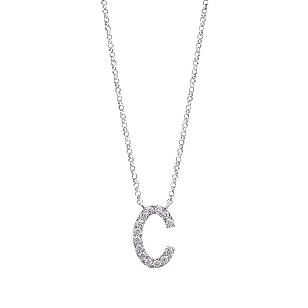 Large Diamante Initial Necklace in Silver | Jewellery | Lisa Angel