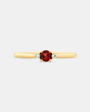 3 Stone Ring with Garnet & Diamonds in 10kt Yellow Gold