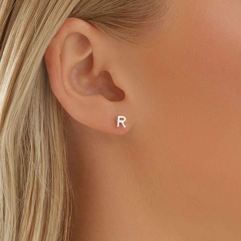 R Initial Single Stud Earring in Sterling Silver