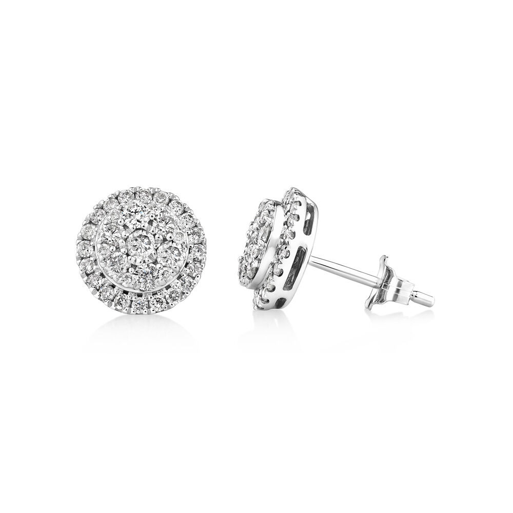Cluster Earrings with 1.0 Carat TW of Diamonds in 10kt White Gold