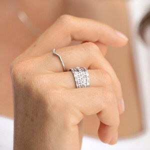 Multi Row Ring with 1 Carat TW of Diamonds in 10ct White Gold