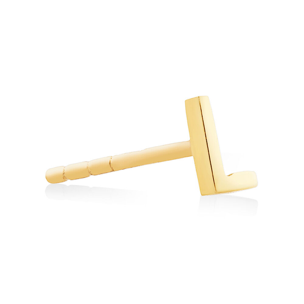 L Initial Single Stud Earring in 10kt Yellow Gold