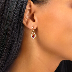 Drop Earrings with Laboratory Created Ruby & Natural Diamonds in 10kt Yellow Gold