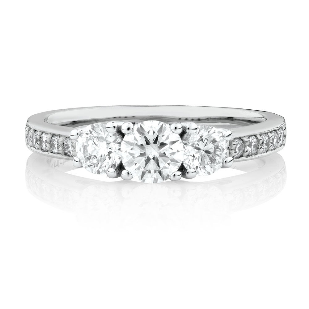 Three Stone Engagement Ring with 1 Carat TW of Diamonds in 14kt White Gold