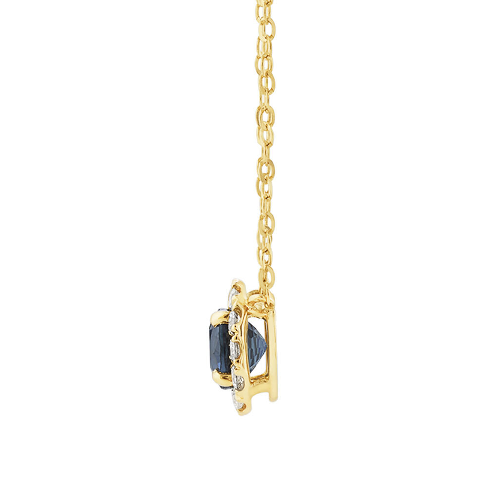 Halo Pendant with Sapphire & 0.14 Carat TW of Diamonds in 10kt Yellow Gold