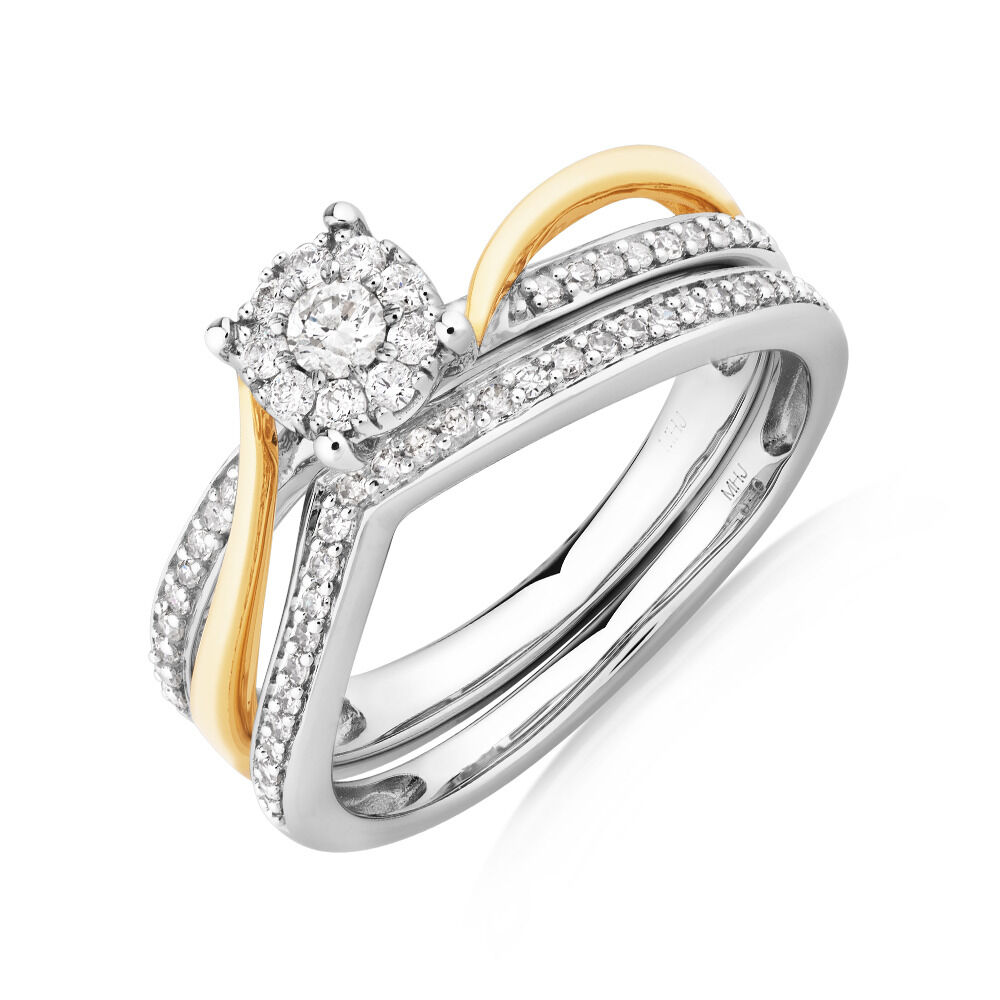 Bridal Set with 0.33 Carat TW of Diamonds in 10kt White & Yellow Gold