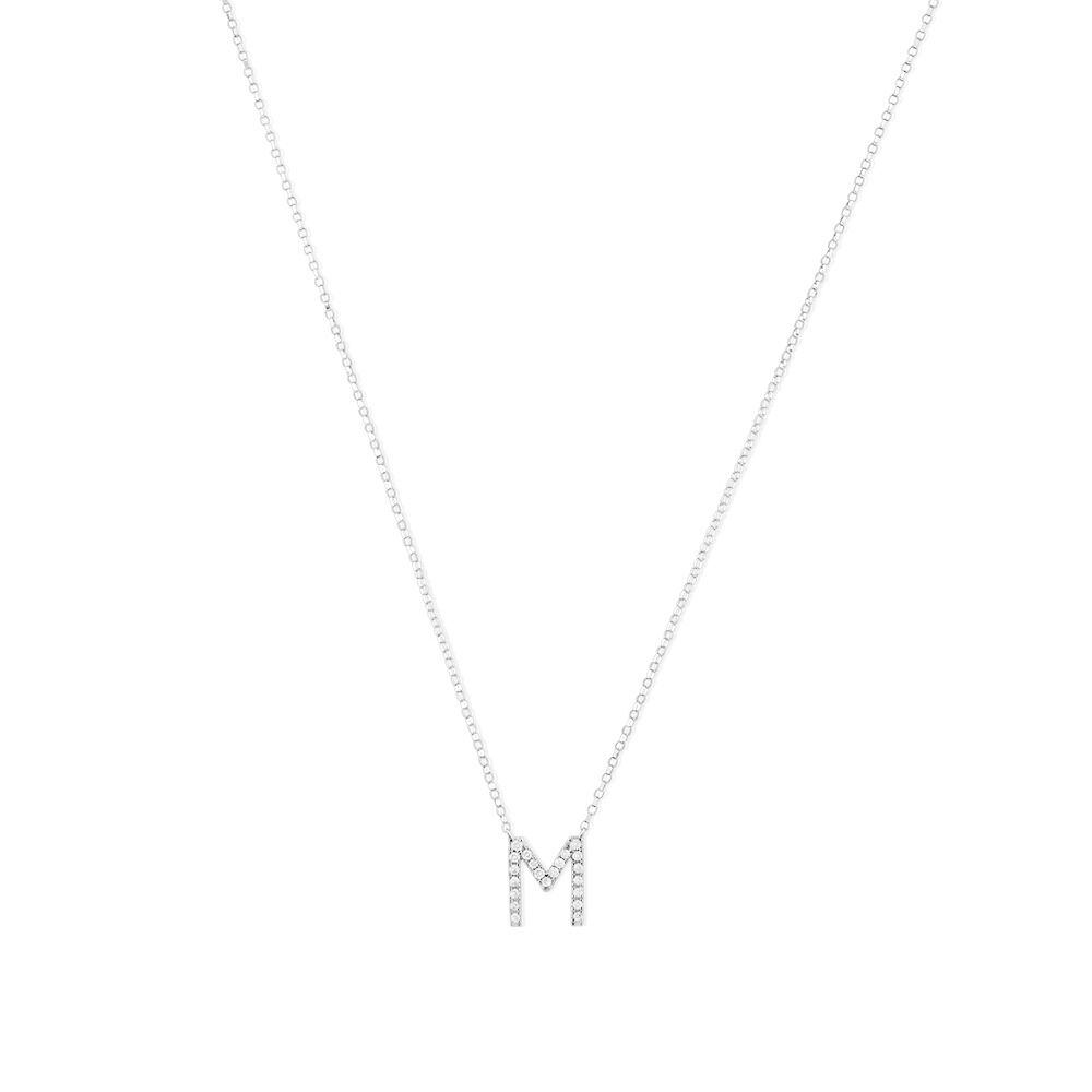 Collier à initiale « M » en or blanc 10 K avec diamants totalisant 0,10 ct