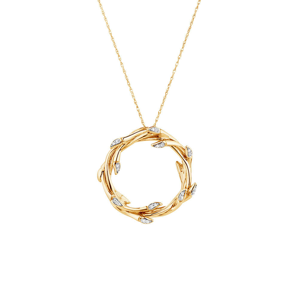 Medium Willow Pendant with Diamonds in 10kt Yellow Gold