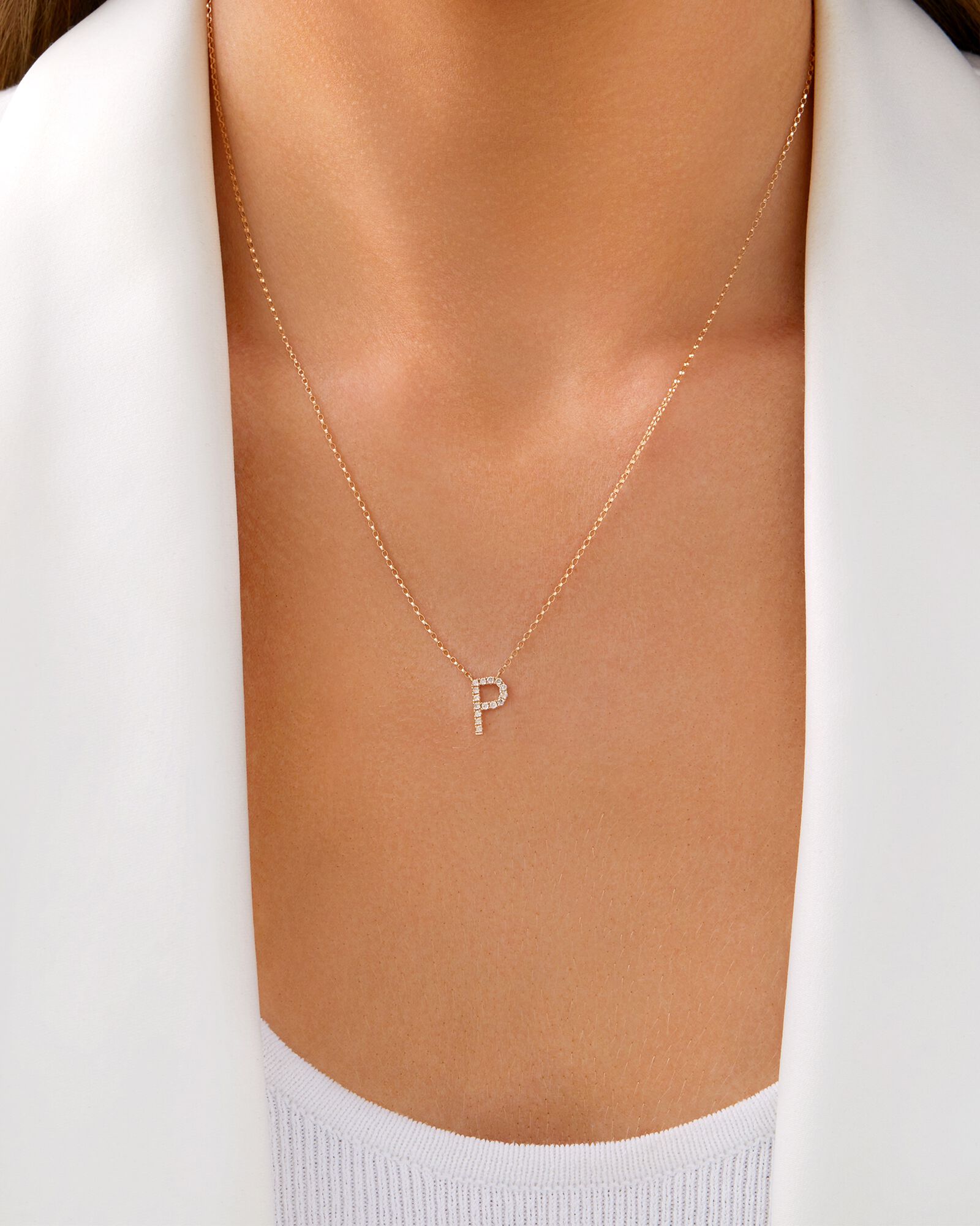 P Initial Necklace with 0.10 Carat TW of Diamonds in 10kt Yellow Gold