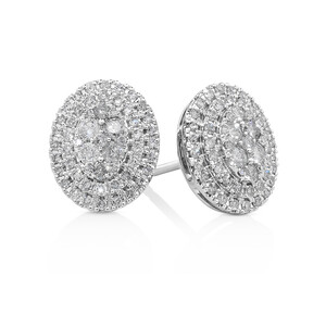 0.65 Carat TW Oval Shaped Diamond Cluster Stud Earrings in 10kt White Gold