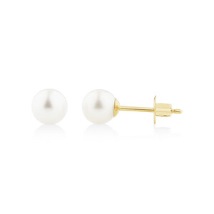 Stud Earrings with 5mm Round Cultured Freshwater Pearl in 10kt Yellow Gold
