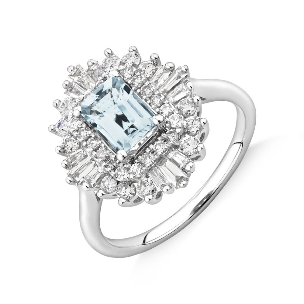 Aquamarine Ring with 0.75 Carat of Diamonds in 10kt White Gold