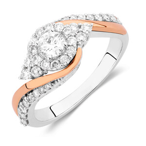 Engagement Ring with 3/4 Carat TW of Diamonds in 14kt White & Rose Gold