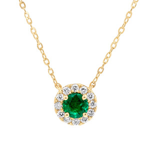 Halo Pendant with Emerald & 0.14 Carat TW of Diamonds in 10kt Yellow Gold