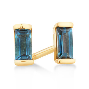 Stud Earrings with London Blue Topaz in 10kt Yellow Gold