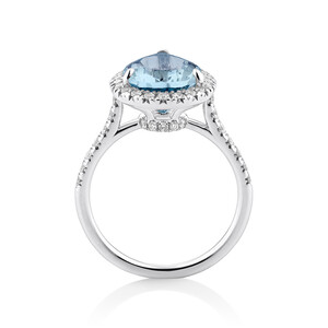 Halo Ring with Aquamarine & 0.60 Carat TW of Diamonds in 14kt White Gold