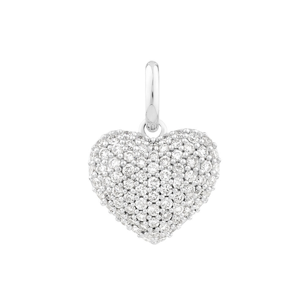 Collier Cœur Pavé Diamants 1.00 CT En Or Blanc 18K - Longueur 45 Cm - Pour Femme