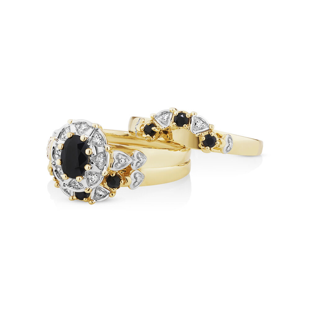 3 Ring Set with Sapphire & Diamonds in 10kt Yellow Gold