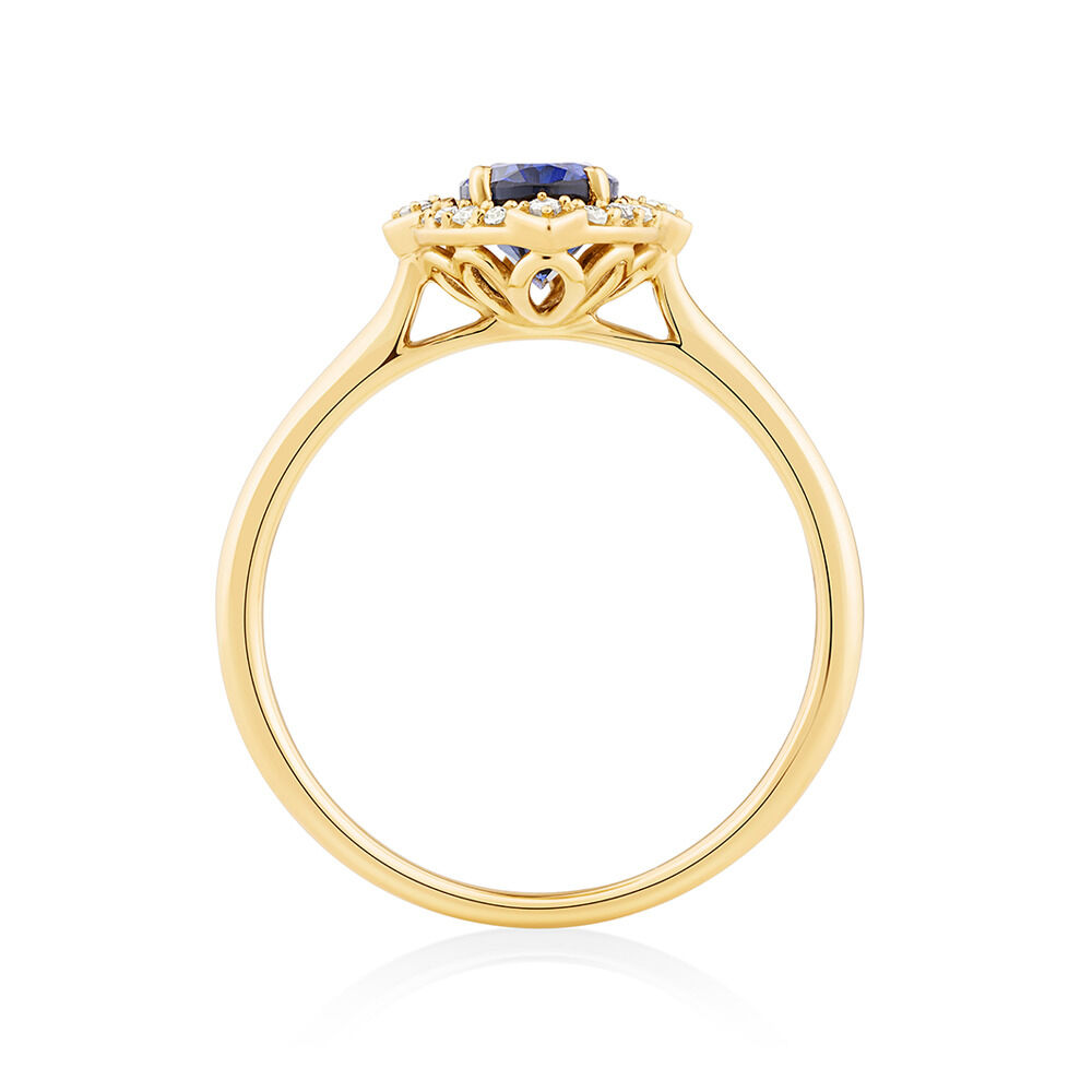 Ring with Laboratory Created Sapphire & Natural Diamonds in 10kt Yellow Gold