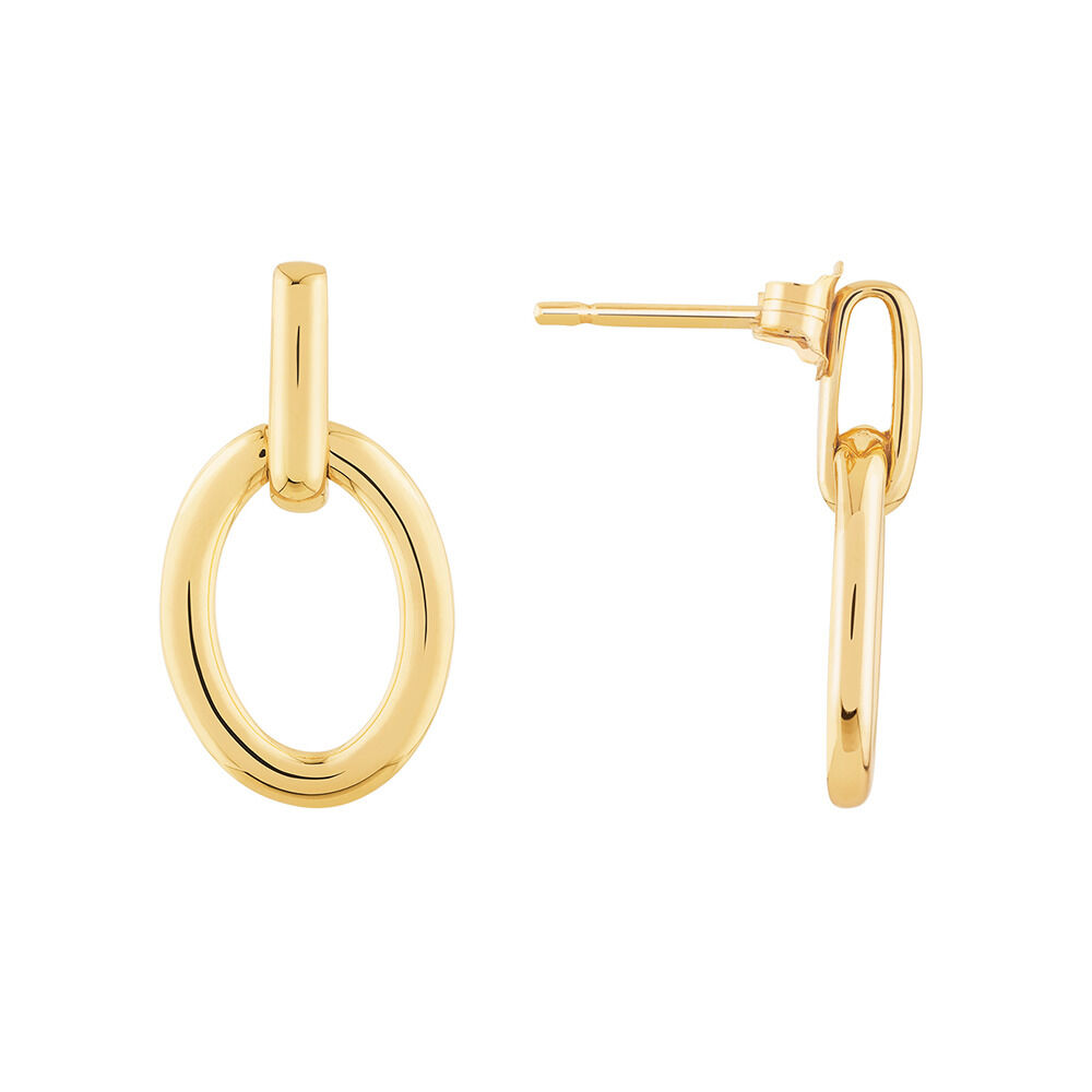 Round Bold Link Drop Earrings in 10kt Yellow Gold