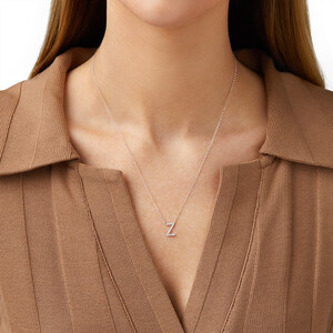 Z Initial Necklace with 0.10 Carat TW of Diamonds in 10kt White Gold
