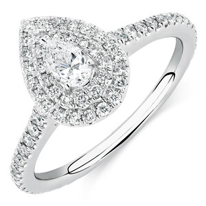 Sir Michael Hill Designer Double Halo Engagement Ring with 0.87 Carat TW of Diamonds in 14kt White Gold
