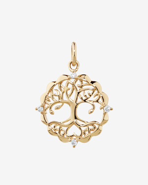 Tree of Life Motif Pendant with Diamonds in 10kt Yellow Gold