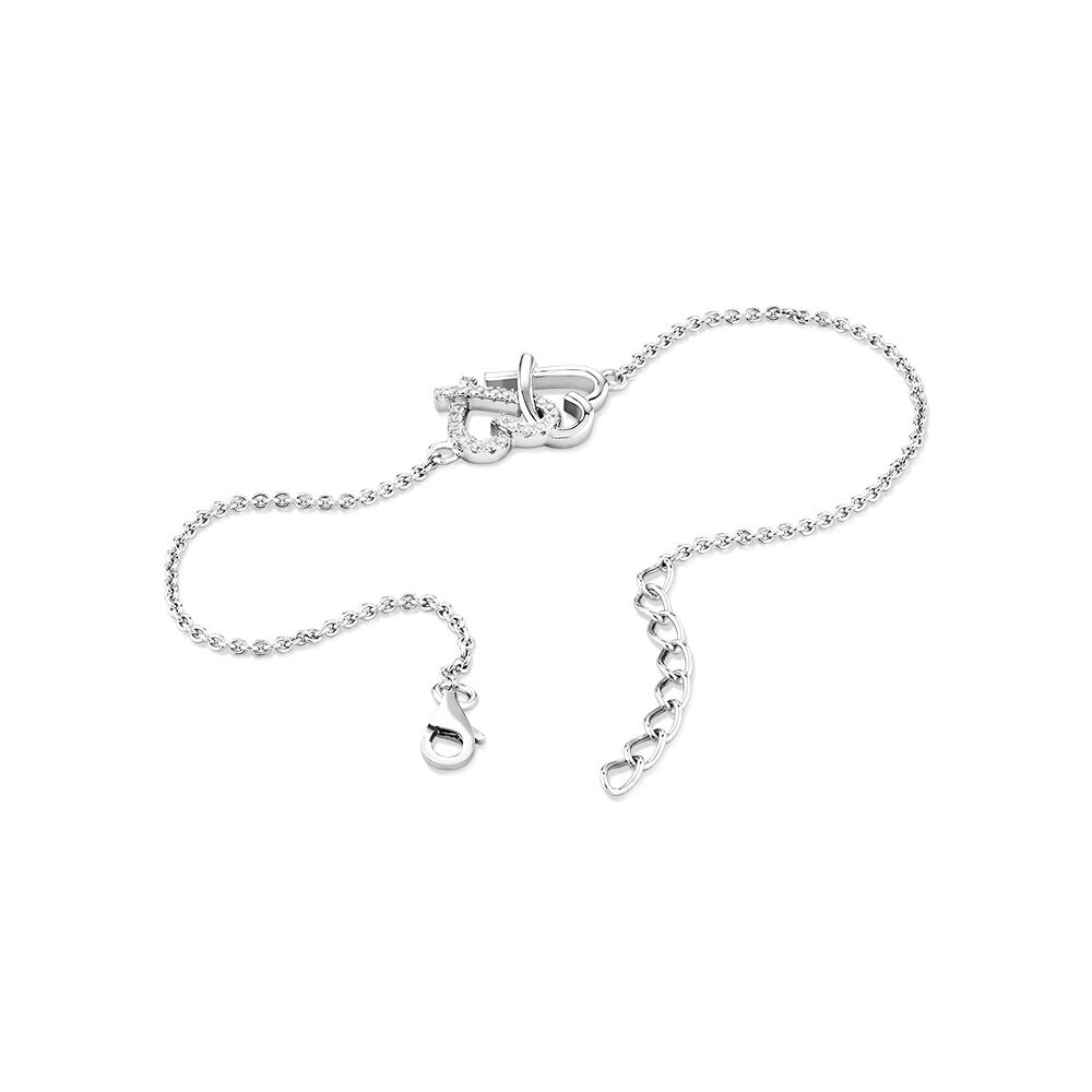 21cm (8.5") Double Heart Bracelet with White Cubic Zirconia in Sterling Silver