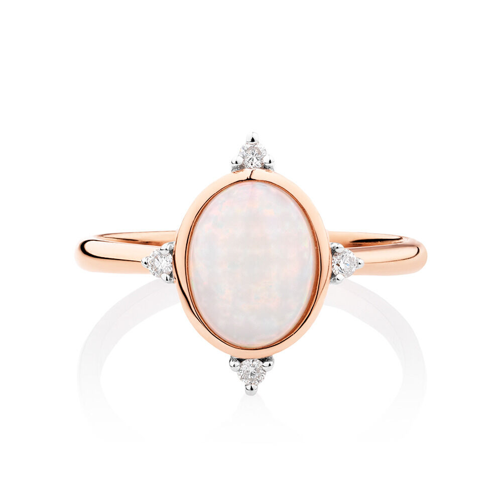 Ring with Opal & Diamonds in 10kt Rose Gold