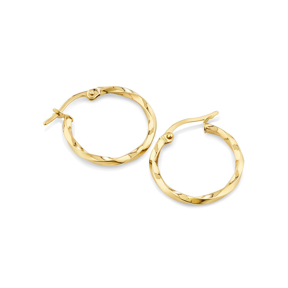 18mm Square Twist Hoop Earrings in 10kt Yellow Gold