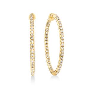 Hoop Earrings With 1.00 Carat TW of Diamonds Set in 10kt Yellow Gold