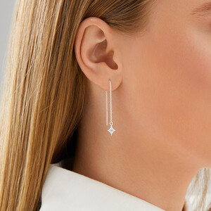 Threader Earrings with Cubic Zirconia in Sterling Silver