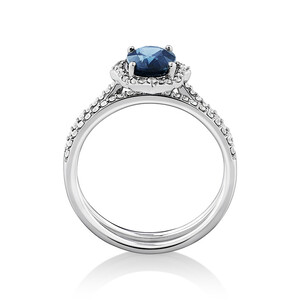 Bridal Set with Sapphire & 0.30 Carat TW of Diamonds in 14kt White Gold