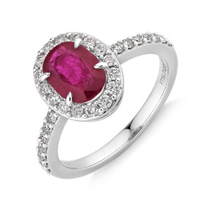 Halo Ring with Ruby & 0.42 Carat TW of Diamonds in 14kt White Gold