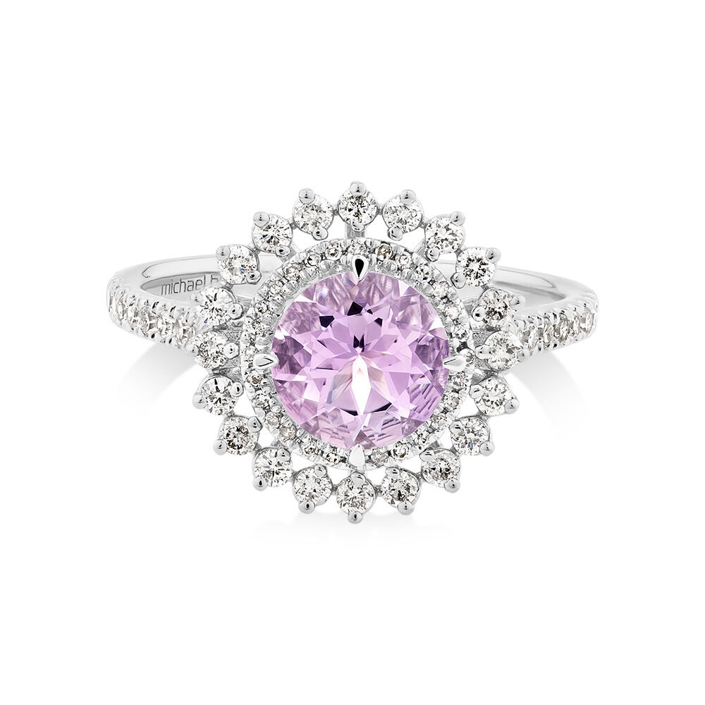 Rose de France Amethyst Lacy Halo Ring with .50TW of Diamonds in 10kt White Gold