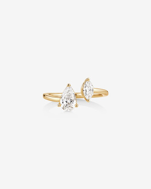 0.90 Carat TW Two Stone Pear and Marquise Shaped Laboratory-Grown Diamond Engagement Ring in 14kt Yellow Gold