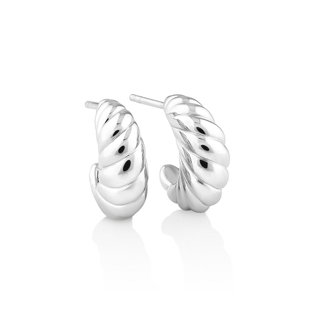 Sculpture Croissant Hoop Earrings In Sterling Silver
