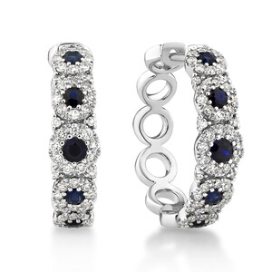 Bubble Huggie Earrings with Sapphire and .52 Carat TW Diamonds in 14kt White Gold