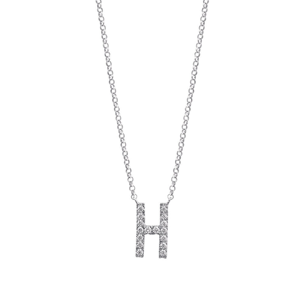 H Initial Necklace with 0.10 Carat TW of Diamonds in 10kt White Gold