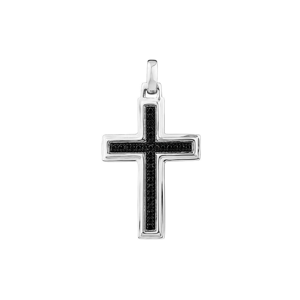 Men's Silver Cross Necklace with 0.30 Carat TW of Black Diamonds