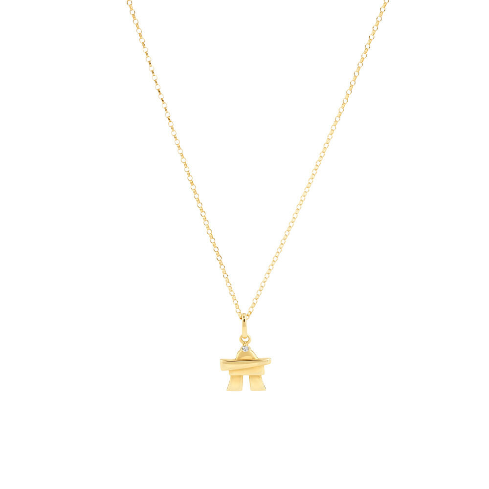 Inukshuk Pendant with Diamonds In 10kt Yellow Gold