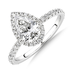 Bague de fiançailles à halo avec pierre taille en poire Sir Michael Hill Designer Fashion en or blanc 18 K avec diamants totalisant 1,36 ct