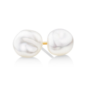 Boutons d'oreilles de 7 à 8 mm en or jaune 10 K avec perles baroques d'eau douce de culture