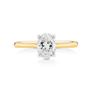 1.00 Carat TW Oval Solitaire Engagement Ring in 14kt Yellow and White Gold