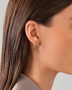 Boucles d'oreilles Bubble Huggie avec rubis et 0,52 carat TW de diamants en or jaune 14kt