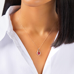 Pear Drop Pendant with Laboratory Created Ruby & Natural Diamonds in 10kt Yellow Gold